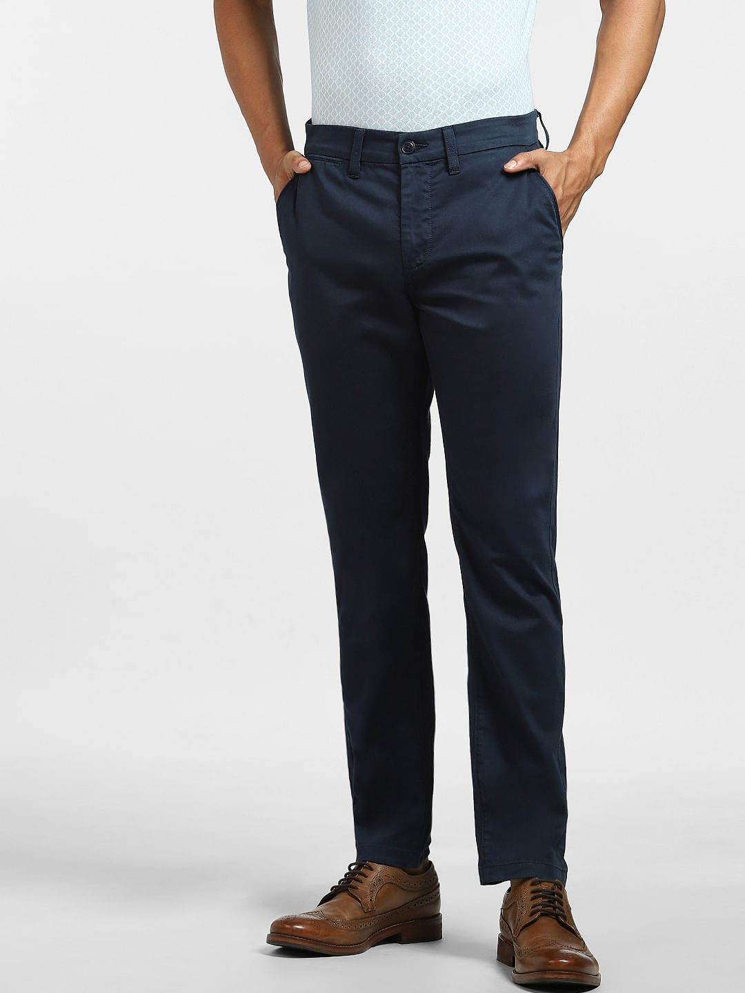Navy Blue Straight Cotton Pants | Solid Navy Blue Straight Pants | Untung